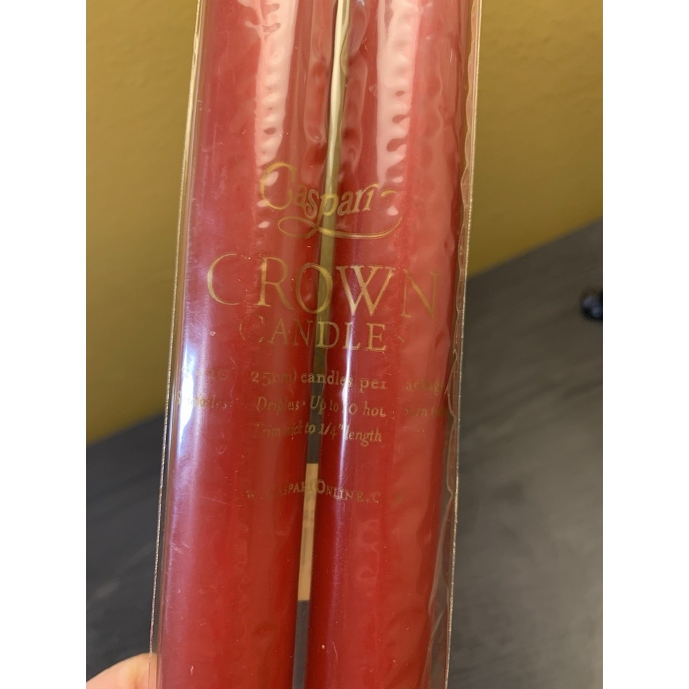 Caspari 10" Crown Straight Taper Candles, Red- Set of 2 - Picture 2 of 6